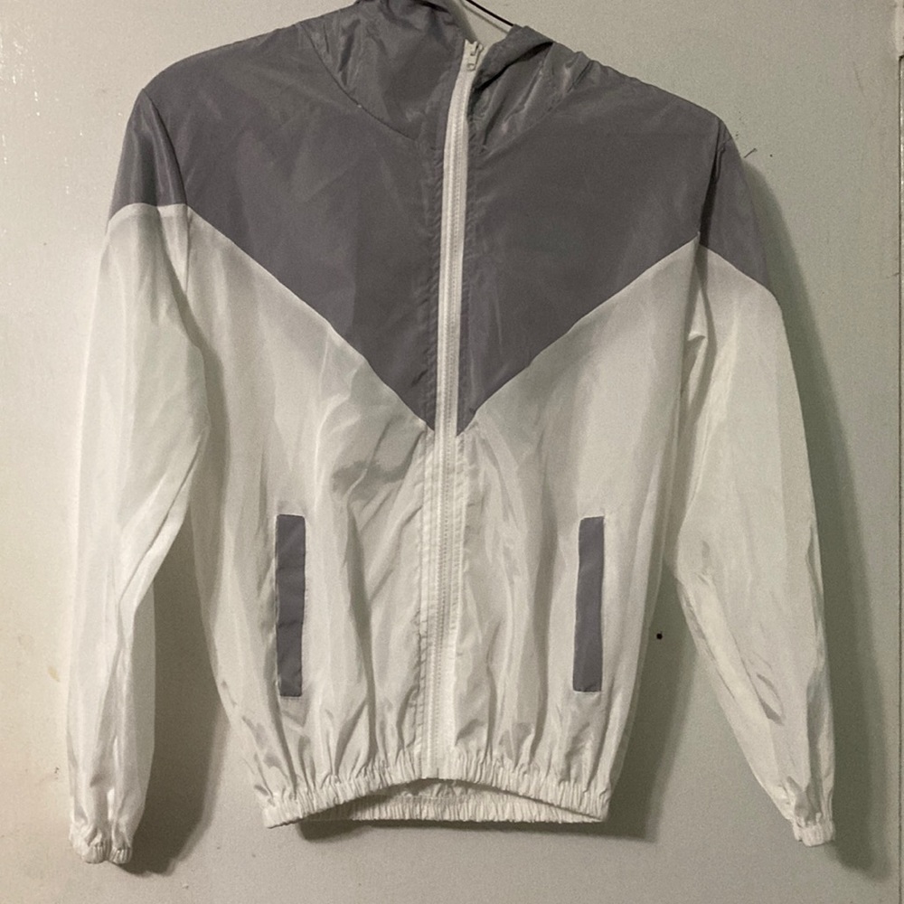 Gray and white Light windbreaker
